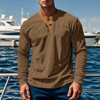 Henley Shirt Men's Ribbed Long Sleeve Button Neck Brown – Casual, Office · Faylori