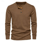 Henley Shirt Men's Ribbed Long Sleeve Button Neck Brown – Casual, Office · Faylori