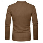 Henley Shirt Men's Ribbed Long Sleeve Button Neck Brown – Casual, Office · Faylori