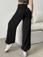 High-Waist Wide-Leg Lounge Trousers Women's Grey Palazzo Pants with Pockets – Casual, Home Comfort