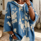 Hooded Cape Sweater Floral Print Drawstring Knit Women's – Casual, Everyday · Faylori