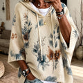 Hooded Cape Sweater Floral Print Drawstring Knit Women's – Casual, Everyday · Faylori