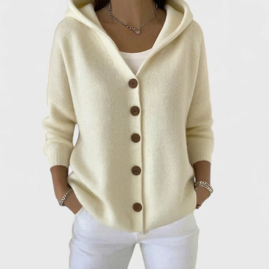 Hooded Cardigan Women's Pink Button-Front Knit Sweater with Pockets – Casual, Office, Holiday, Gift