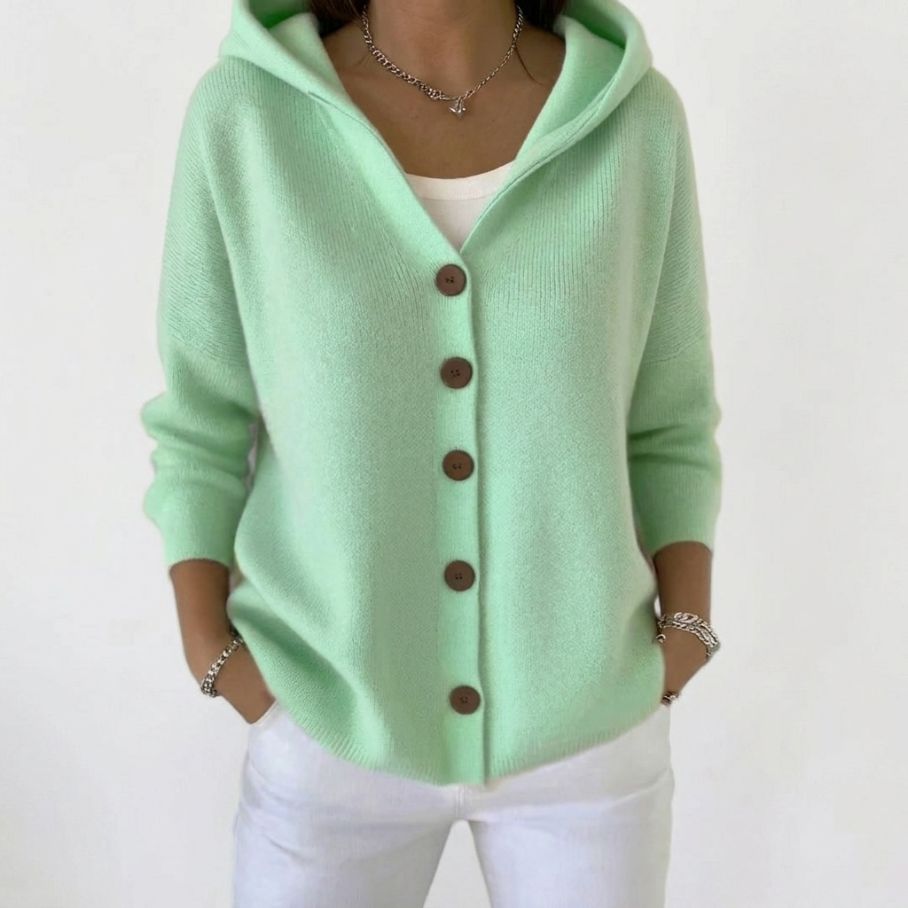Hooded Cardigan Women's Pink Button-Front Knit Sweater with Pockets – Casual, Office, Holiday, Gift