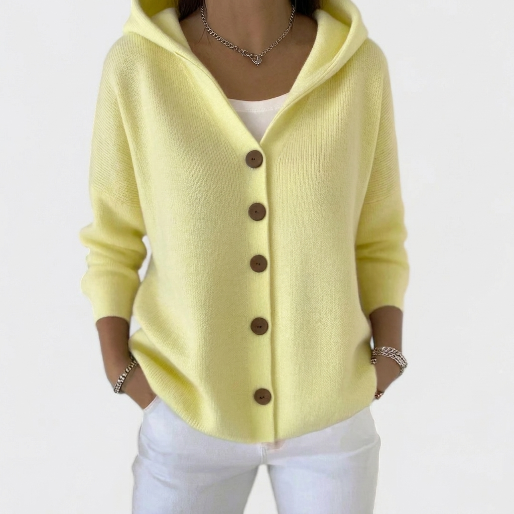 Hooded Cardigan Women's Pink Button-Front Knit Sweater with Pockets – Casual, Office, Holiday, Gift