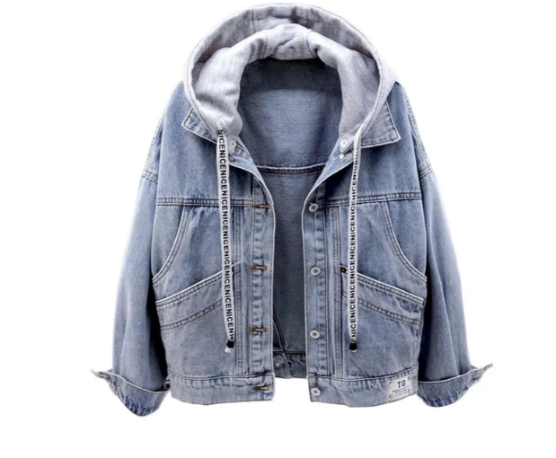 Hooded Denim Jacket Women's Oversized Light Blue – Casual, Everyday · Faylori