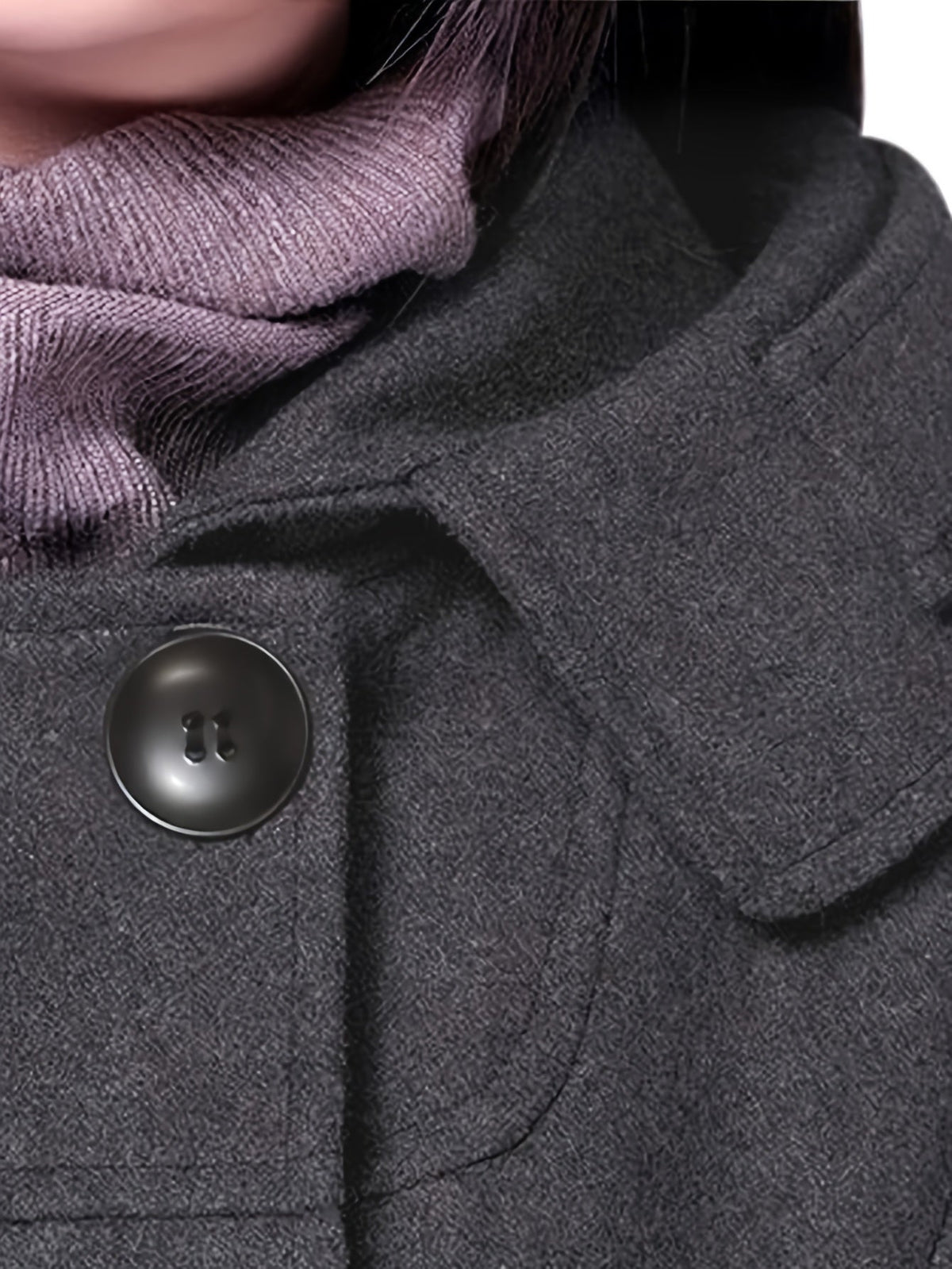 Hooded Double-Breasted Coat Women's Black Mid-Length Lapel Overcoat – Casual, Office, Winter, Gift