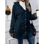 Hooded Fleece Jacket Women's White Textured Button-Front Coat – Casual, Office, Holiday, Gift