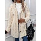 Hooded Fleece Jacket Women's White Textured Button-Front Coat – Casual, Office, Holiday, Gift