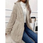 Hooded Fleece Jacket Women's White Textured Button-Front Coat – Casual, Office, Holiday, Gift