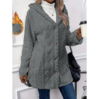Hooded Fleece Jacket Women's White Textured Button-Front Coat – Casual, Office, Holiday, Gift