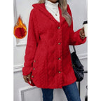 Hooded Fleece Jacket Women's White Textured Button-Front Coat – Casual, Office, Holiday, Gift
