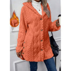 Hooded Fleece Jacket Women's White Textured Button-Front Coat – Casual, Office, Holiday, Gift