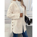Hooded Fleece Jacket Women's White Textured Button-Front Coat – Casual, Office, Holiday, Gift