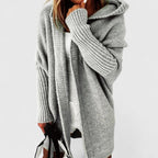 Hooded Knit Cardigan Oversized Women's Long Sleeve Open Front Sweater – Casual, Everyday