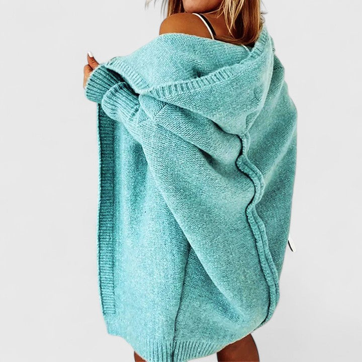 Hooded Knit Cardigan Oversized Women's Long Sleeve Open Front Sweater – Casual, Everyday