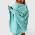Hooded Knit Cardigan Oversized Women's Long Sleeve Open Front Sweater – Casual, Everyday