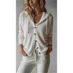 Hooded Knit Cardigan Women's Button-Front Long Sleeve Sweater – Casual, Office · Faylori