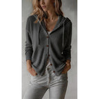Hooded Knit Cardigan Women's Button-Front Long Sleeve Sweater – Casual, Office · Faylori