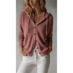 Hooded Knit Cardigan Women's Button-Front Long Sleeve Sweater – Casual, Office · Faylori