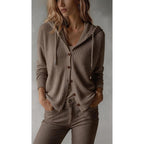 Hooded Knit Cardigan Women's Button-Front Long Sleeve Sweater – Casual, Office · Faylori