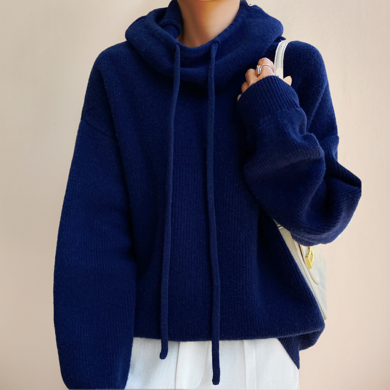 Hooded Knit Sweater Women's Oversized Drawstring Pullover Green – Casual, Office, Holiday, Gift