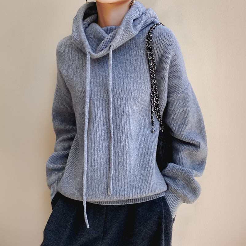 Hooded Knit Sweater Women's Oversized Drawstring Pullover Green – Casual, Office, Holiday, Gift