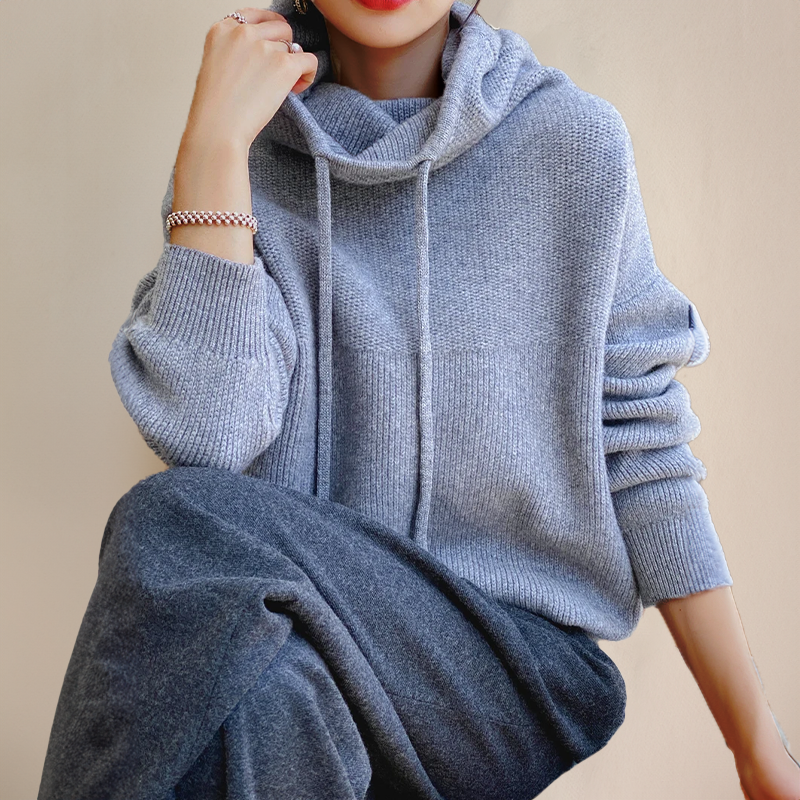 Hooded Knit Sweater Women's Oversized Drawstring Pullover Green – Casual, Office, Holiday, Gift