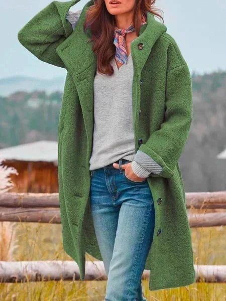 Hooded Long Coat Women's Pink Button-Front Longline Jacket – Casual, Office, Winter, Gift
