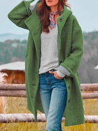 Hooded Long Coat Women's Pink Button-Front Longline Jacket – Casual, Office, Winter, Gift