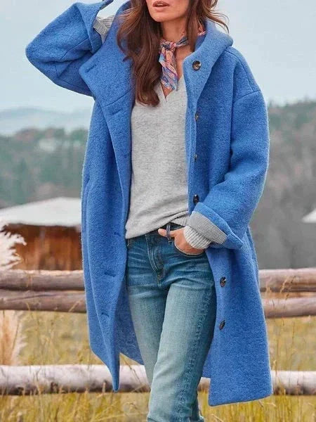 Hooded Long Coat Women's Pink Button-Front Longline Jacket – Casual, Office, Winter, Gift