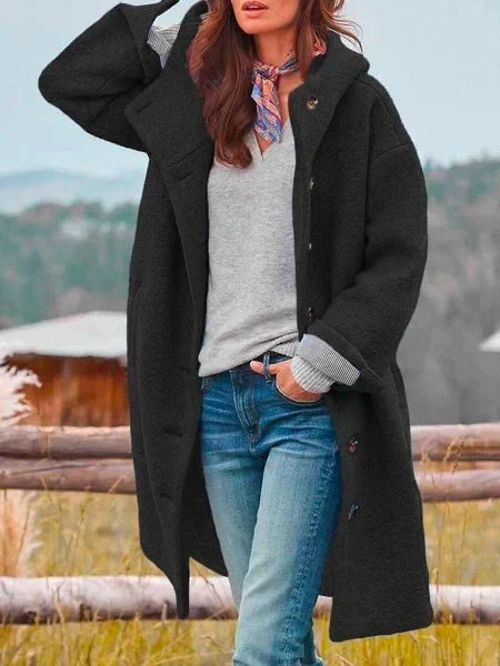 Hooded Long Coat Women's Pink Button-Front Longline Jacket – Casual, Office, Winter, Gift