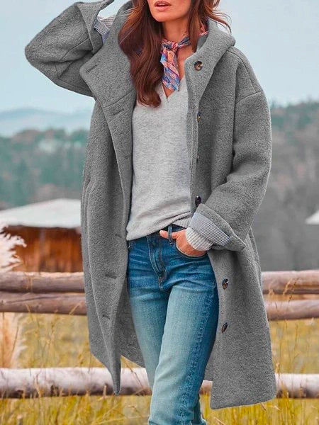 Hooded Long Coat Women's Pink Button-Front Longline Jacket – Casual, Office, Winter, Gift