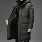 Hooded Long Puffer Coat Men's Winter Parka Zip-Up Padded Jacket – Casual, Cold Weather Outdoor