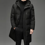 Hooded Long Puffer Coat Men's Winter Parka Zip-Up Padded Jacket – Casual, Cold Weather Outdoor