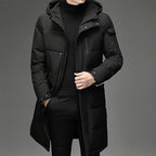 Hooded Long Puffer Coat Men's Winter Parka Zip-Up Padded Jacket – Casual, Cold Weather Outdoor