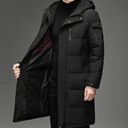 Hooded Long Puffer Coat Men's Winter Parka Zip-Up Padded Jacket – Casual, Cold Weather Outdoor