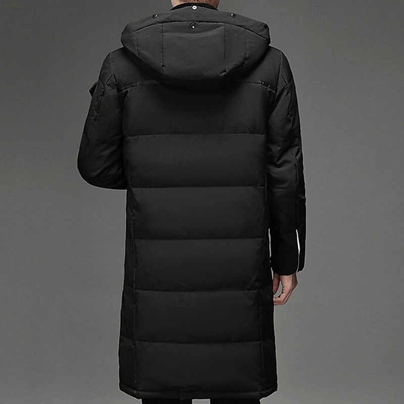 Hooded Long Puffer Coat Men's Winter Parka Zip-Up Padded Jacket – Casual, Cold Weather Outdoor