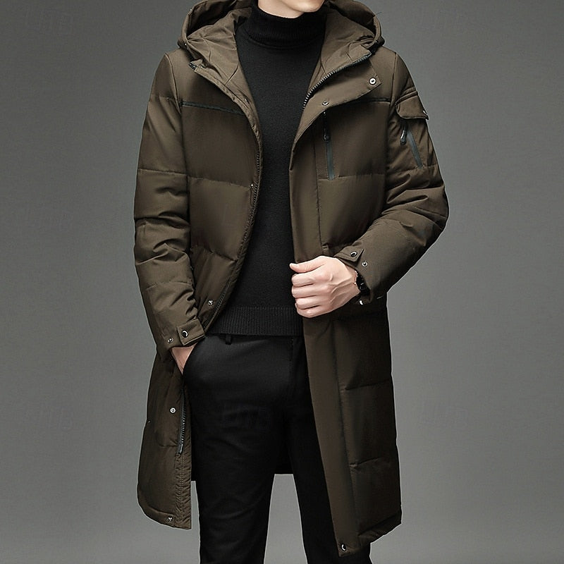 Hooded Long Puffer Coat Men's Winter Parka Zip-Up Padded Jacket – Casual, Cold Weather Outdoor