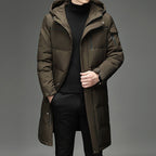 Hooded Long Puffer Coat Men's Winter Parka Zip-Up Padded Jacket – Casual, Cold Weather Outdoor
