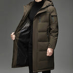 Hooded Long Puffer Coat Men's Winter Parka Zip-Up Padded Jacket – Casual, Cold Weather Outdoor