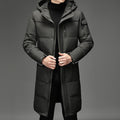 Hooded Long Puffer Coat Men's Winter Parka Zip-Up Padded Jacket – Casual, Cold Weather Outdoor