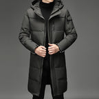 Hooded Long Puffer Coat Men's Winter Parka Zip-Up Padded Jacket – Casual, Cold Weather Outdoor