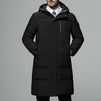 Hooded Longline Puffer Coat Men's Black Long Padded Winter Jacket – Casual, Outdoor