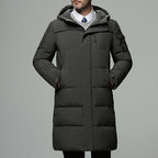 Hooded Longline Puffer Coat Men's Black Long Padded Winter Jacket – Casual, Outdoor