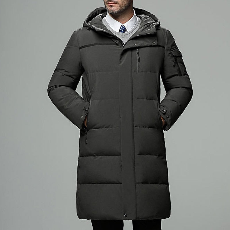 Hooded Longline Puffer Coat Men's Black Long Padded Winter Jacket – Casual, Outdoor