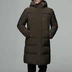 Hooded Longline Puffer Coat Men's Black Long Padded Winter Jacket – Casual, Outdoor