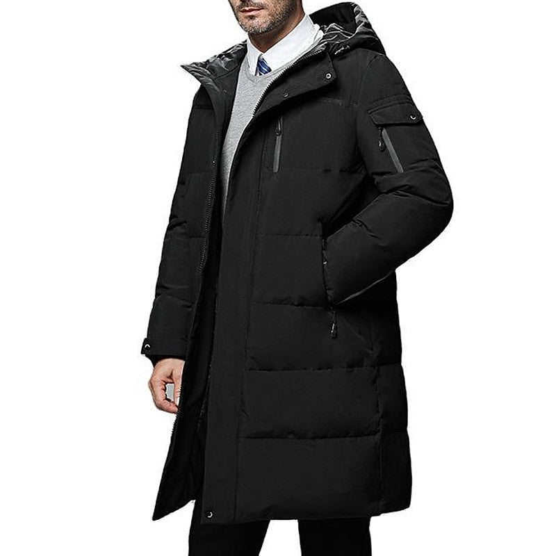Hooded Longline Puffer Coat Men's Black Long Padded Winter Jacket – Casual, Outdoor