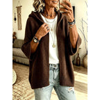 Hooded Open Front Cardigan Women's Knit Batwing Sleeve Sweater Brown – Casual, Office, Holiday, Gift