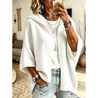 Hooded Open Front Cardigan Women's Knit Batwing Sleeve Sweater Brown – Casual, Office, Holiday, Gift